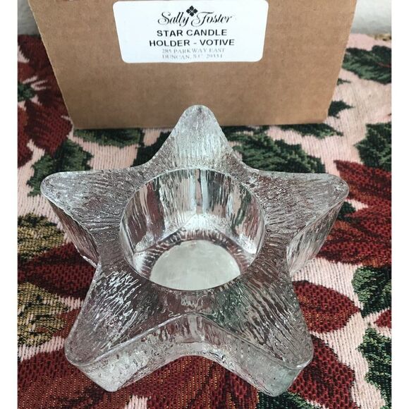 Sally Foster 5 Point Star Thick Glass Votive Candle Holder Indiana Glass in Box - Picture 1 of 8